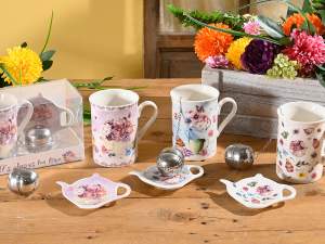 ingrosso regalo tazza piattino infusore fiori