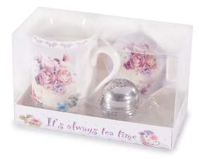ingrosso regalo tazza piattino infusore fiori