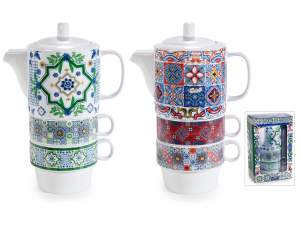 Ingrosso set tazza tisaniera maiolica