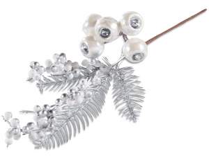wholesale branch pick silver pearls berries