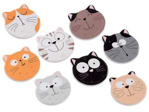 Coffret de 4 sous-verres en céramique brillante avec chat