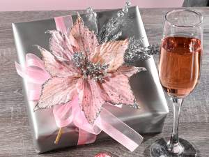 Ingrosso Stella Natale stoffa rosa