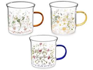 Taza de vidrio floral al por mayor