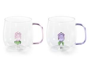 Taza de cristal rosa 3D al por mayor