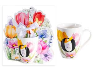 Taza con inicial de flor al por mayor
