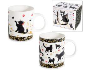 Taza porcelana 350 ml decoraciones de gatos y detalles