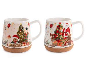 Taza navideña de porcelana de 500 ml con base de corcho