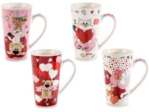 Taza porcelana 500 ml estampado de animales y corazones