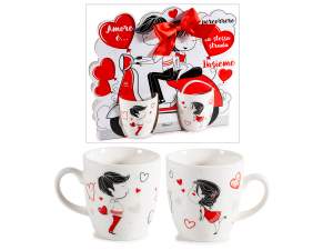 Set 2 tazas porcelana 70 ml con decoración de enamorados