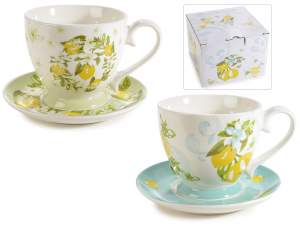 Tazza in porcellana da 400ml con piattino e stampa limoni