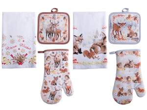 Set guantes de algodón navideños, agarraderas y paños cocina