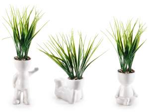 gros vase homme tête herbe cheveux