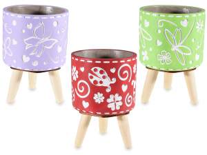 vases tripodes en bois colorés en gros