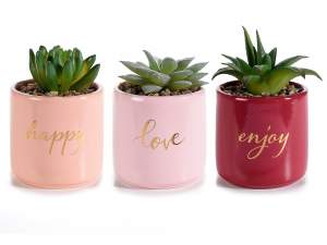 Ingrosso vaso pianta grassa ceramica happy love