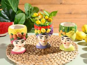 ingrosso vaso ceramica donna cappello vaso frutta
