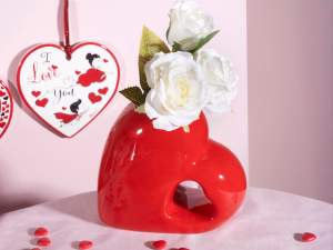 ingrosso vasi cuore rossi ceramica