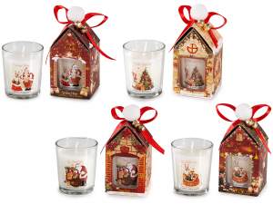 Vela perfumada navideña en vaso de cristal