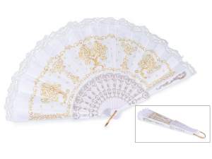 ingrosso ventaglio bomboniera bianco oro