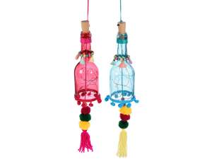 Wholesale colored glass pompom rattle with lights