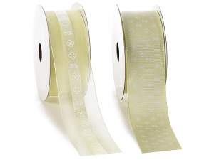Wholesale green satin organza ribbon with flowers