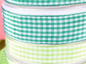Wholesale green white gingham ribbons