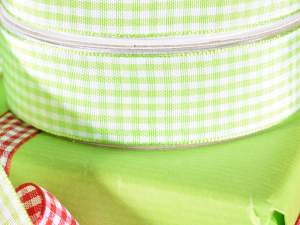 Wholesale green white gingham ribbons