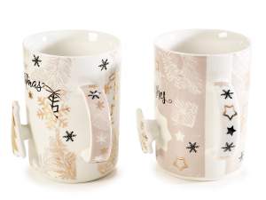 Wholesale porcelain christmas mugs with real gold