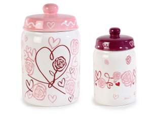 Set of 2 decorated ceramic jars 