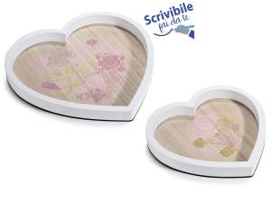 Set of 2 wooden heart trays with 