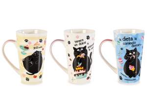 Wholesalers porcelain mugs with cat decoration