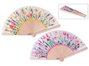wholesale folding fan wood flowers