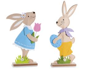 wholesale wooden bunnies in cloth display case