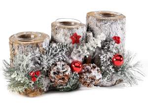 snow-covered pine cones candle centerpiece wholesa
