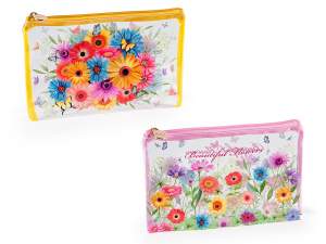 Poșetă transparentă cu fermoar și model floral