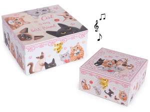 Lot de 2 boîtes en bois doublées avec boîte à musique et cro