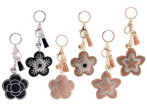 Breloque/porte-clés fleur avec strass et pendentifs