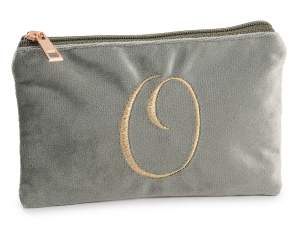 Geanta clutch din catifea cu fermoar ?i litera - O brodata