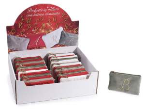 Geanta clutch din catifea cu fermoar ?i litera brodata