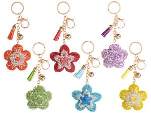 Flower charm/key ring with rhinestones and pendants