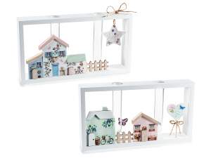 Paysage en bois avec maisons et 2 tubes à essai en verre