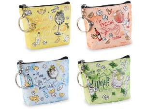 Astuccio portamonete similpelle con zip decoro cocktail