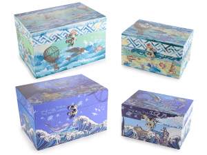 Set 2 scatole in legno con chiusura a gancio decoro mare