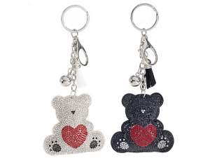 Breloque / porte-clés ours en peluche avec strass et pendent