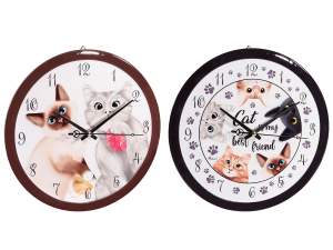 Horloge en céramique avec imprimé chat et décorations en rel
