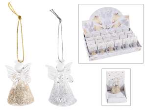 Angelo in vetro con glitter da appendere