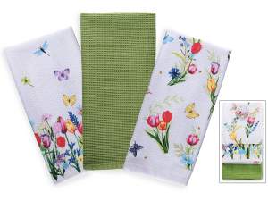 Set 3 asciugapiatti in cotone con stampa floreale