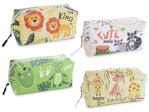Astuccio beauty in similpelle con zip e stampa animaletti