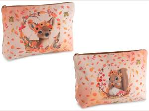 Pochette in morbida stoffa stampa autunnale e chiusura zip