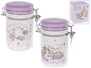 Barattolo alimentare in ceramica con stampa lavanda