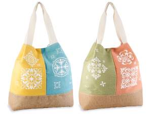Borsa in tessuto e juta con manici e stampa maiolica